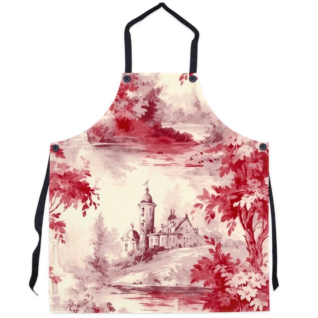 Red French Toile Kitchen Apron